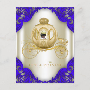 Convite Chá de fraldas Real Azul e Carruagem Dourada Prínc
