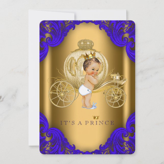 Convite Chá de fraldas Real Azul e Carruagem Dourada Prínc (Frente)