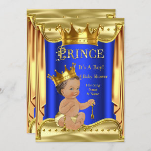 Convite Chá de fraldas Real Azul Príncipe Dourado Brunette