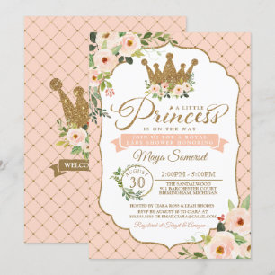 Convite Chá de fraldas Real Floral da Princesa Blush