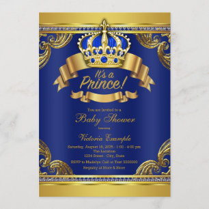 Convite Chá de fraldas Real Príncipe Azul Dourado