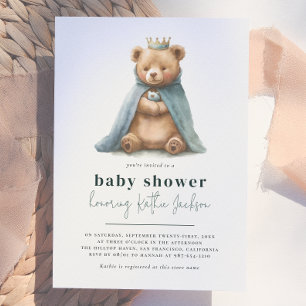 Convite Chá de fraldas Real Teddy Bear Little Prince Boy