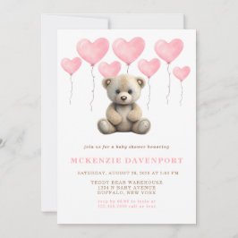 Convite Chá de fraldas Realista do Urso Rosa-Rosa do-Urso