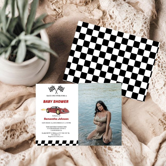 Convite Chá de fraldas Red Race Car Boy (Criador carregado)