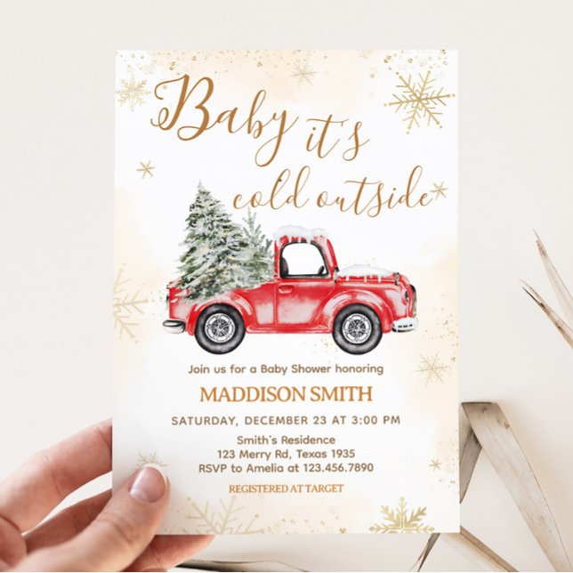 Convite Chá de fraldas Red Truck de inverno (Christmas Truck Baby Shower Invitation)
