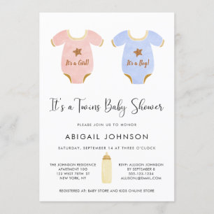 Convite Chá de fraldas Retroativo da Twin Girl and Boy Wa