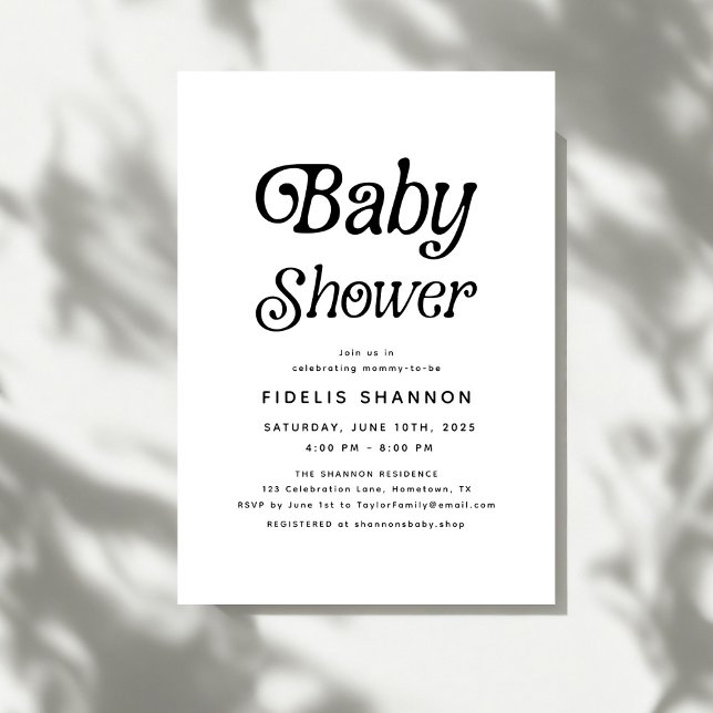 Convite Chá de fraldas Retroativo Mínimo Preto e Branco (Criador carregado)