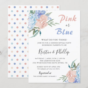 Convite Chá de fraldas Revelar do Gênero Floral Azul Ele
