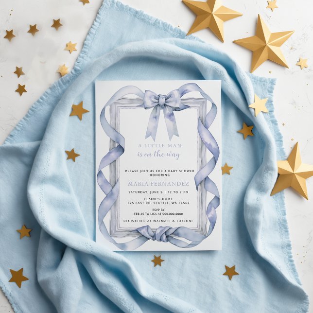 Convite Chá de fraldas rico Arco Azul Coquette   (Fancy Chic Coquette Blue Bow Boy Baby Shower Invitation)