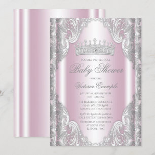 Convite Chá de fraldas Rico Princesa Cinza de Prata Rosa