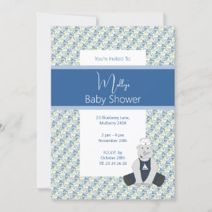 Convite chá de fraldas Rino Floral Azul Illusima