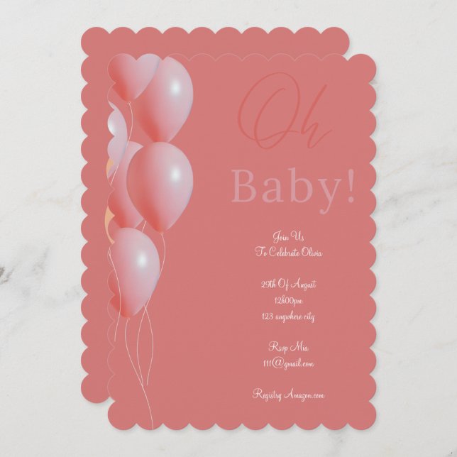 Convite chá de fraldas rosa (Frente/Verso)