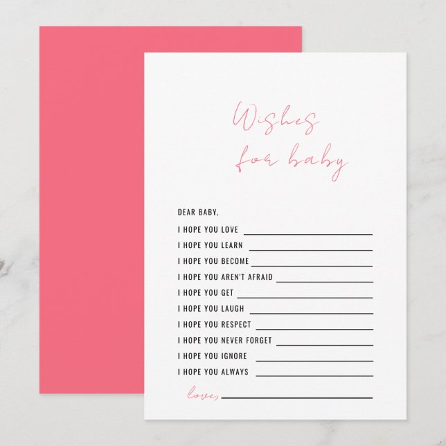 Convite Chá de fraldas Rosa Apricot Deseja o Bebê (Frente/Verso)