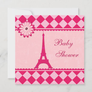 Convite Chá de fraldas rosa Argyle Torre Eiffel