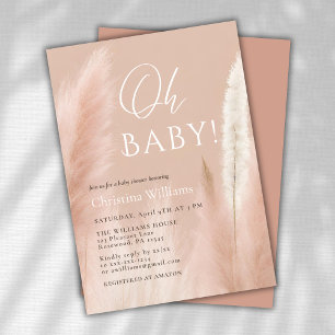 Convite Chá de fraldas Rosa Boho Pampas Grass