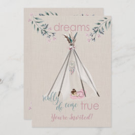 Convite Chá de fraldas Rosa Boho Tipi DreamCatcher