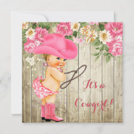 Convite Chá de fraldas Rosa Boots Floral Blona Bebê