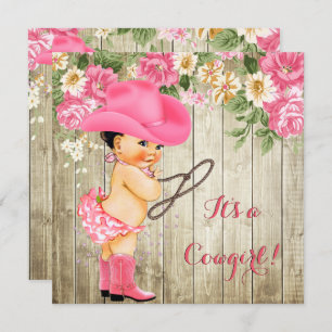 Convite Chá de fraldas Rosa Boots Floral Brunette