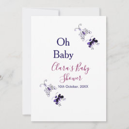 Convite Chá de fraldas rosa-borboleta roxa oh bebê moderno