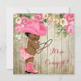 Convite Chá de fraldas rosa-botas-taquina de vaquinha étni