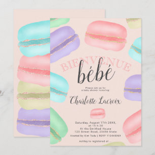 Convite Chá de fraldas rosa-brilho dos macarões franceses