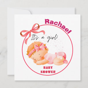 Convite Chá de fraldas rosa, Chá de menina