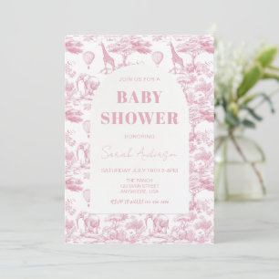 Convite Chá de fraldas Rosa Chinoiserie Toile de Jouy