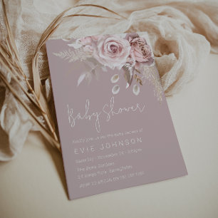 Convite Chá de fraldas Rosa de Modern Boho Dusty