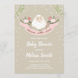 Convite Chá de fraldas rosa de Primavera de carneiro