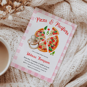 Convite Chá de fraldas rosa de Xadrez Pizza e Pacificadore