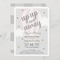 Chá de fraldas rosa do balão de ar quente para cim