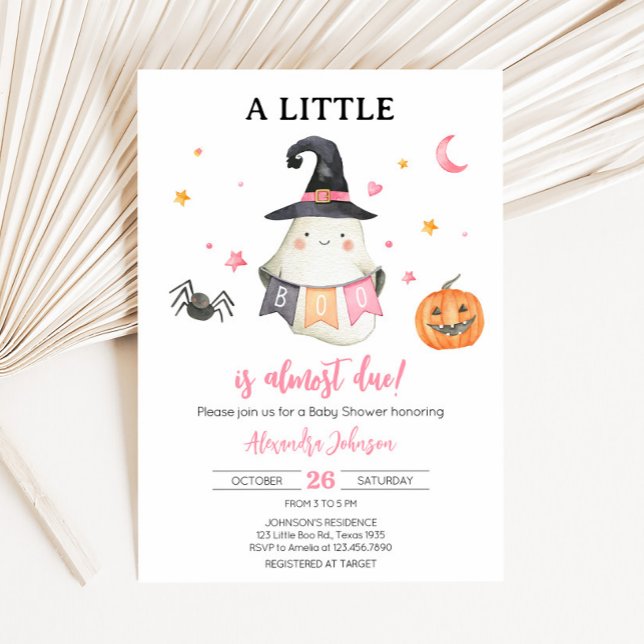 Convite Chá de fraldas Rosa do Halloween Ghost Little Boo (Halloween Baby Shower Invitation
)