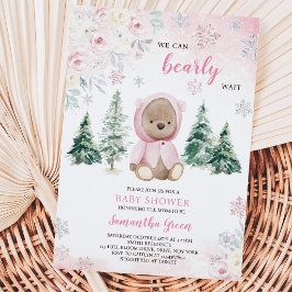 Convite Chá de fraldas rosa do urso de inverno