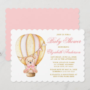 Convite Chá de fraldas rosa do Urso de Teddy do Balão de