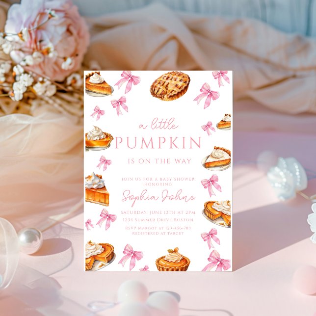 Convite Chá de fraldas rosa doce com Arco coquette (Criador carregado)