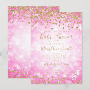 Convite Chá de fraldas Rosa Dourado Brilhante Wonderland d