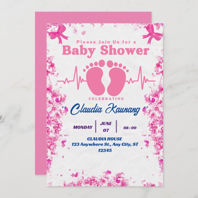 Convite Chá de fraldas Rosa e Azul (Frente/Verso)