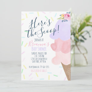 Convite Chá de fraldas rosa e Sorvete roxo