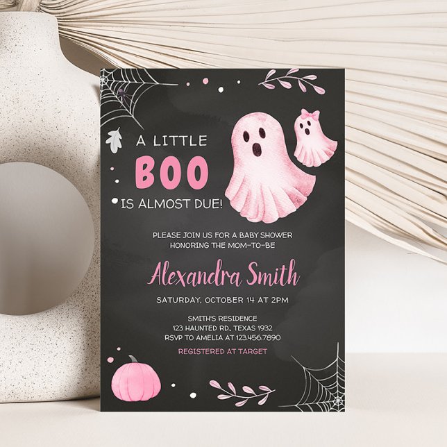 Convite Chá de fraldas Rosa Fantasma Pequeno (Pink A Little Boo Ghost Baby Shower Invitation)
