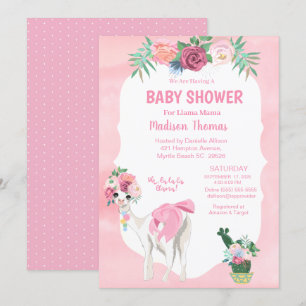 Convite Chá de fraldas Rosa Floral Llama Mama Alpaca Girl