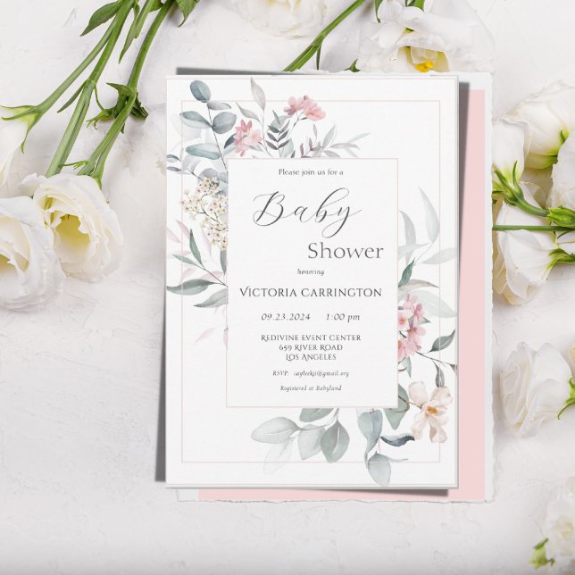 Convite Chá de fraldas Rosa Floral Moderno (Criador carregado)