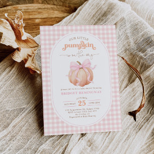 Convite Chá de fraldas Rosa Gingham Little Pumpkin Girl