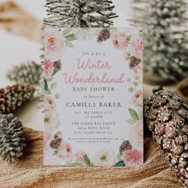 Convite Chá de fraldas Rosa Inverno
