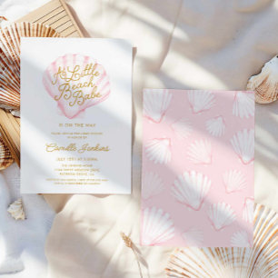 Convite Chá de fraldas Rosa Little Beach Babe Shell