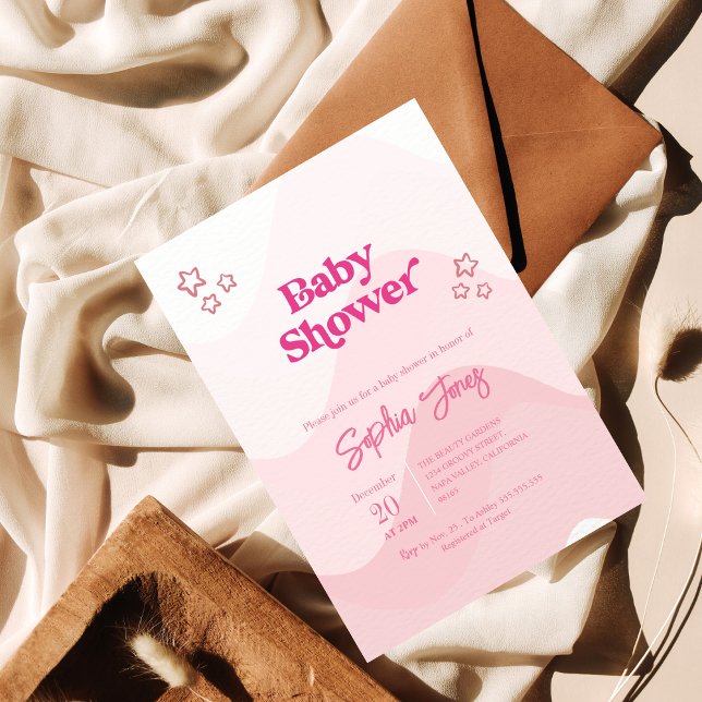 Convite Chá de fraldas Rosa Moderno Chic Pastel Star (Criador carregado)
