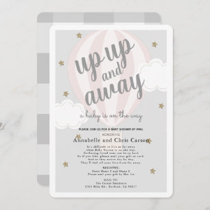 Convite Chá de fraldas rosa para o balão de ar quente para