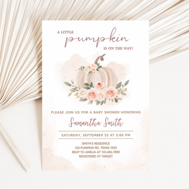 Convite Chá de fraldas rosa pumpkin (Girl Blush Pumpkin Baby Shower Invitation)