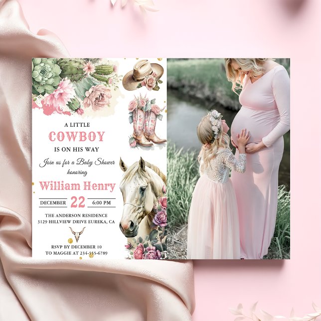 Convite Chá de fraldas rosa-rodeo ocidental do cowboy (Criador carregado)