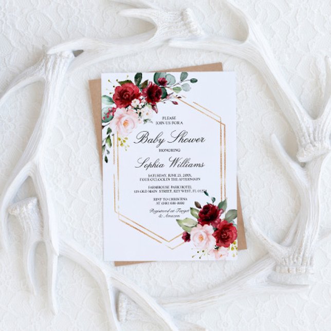 Convite Chá de fraldas Rosa Rosa Cinza e Brilhante (Criador carregado)