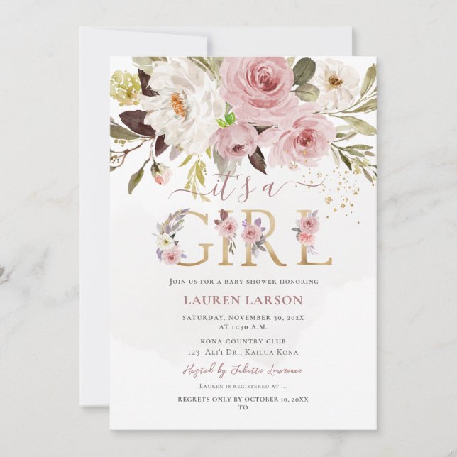 Convite Chá de fraldas Rosa Rosa do ArtsApp H2 Dusty (Frente)